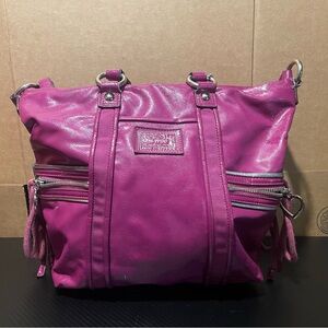 Coach Pink and Silver Shoulder Bag with Glossy Finish